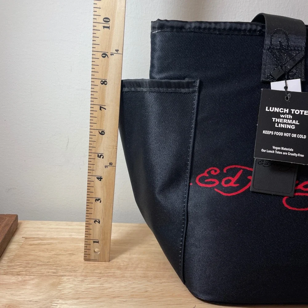 Ed Hardy Love Hearts Rhinestone‎ Insulated Lunch Tote Bag Black Vegan New